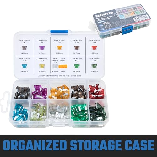 Image of NEIKO 50506A Low Profile Mini Car Fuses Assortment Set, 140pc, Fast Acting, Auto Fuses Kit, Micro Sizes, 2A, 3A, 5A, 7.5A, 10A, 15A, 20A, 25A, 30A, & 35 Amp, Marine Boat, RV, Car Fuse Kit, Fuse Puller