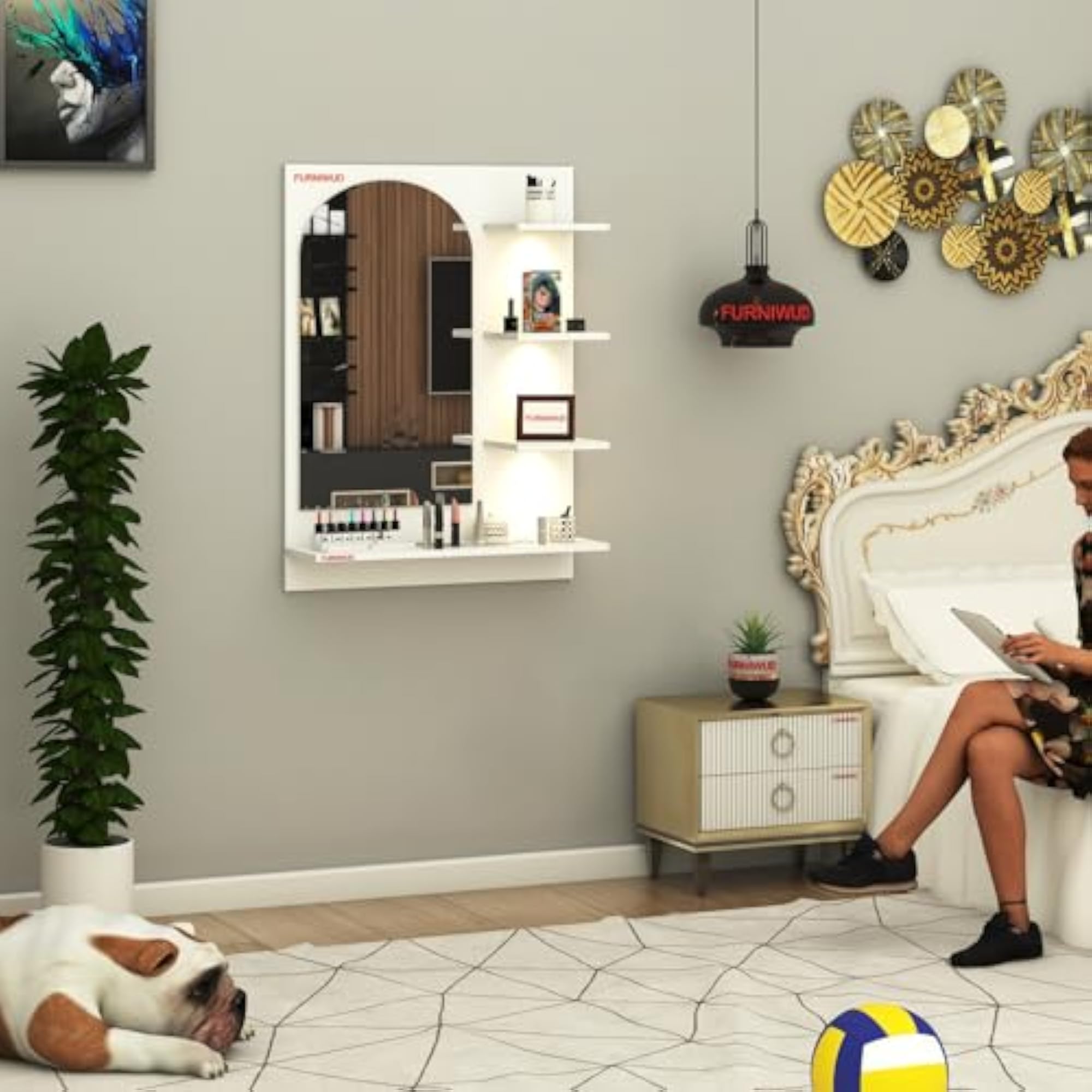 Wall Mounted Modern Dressing Table with LED Light