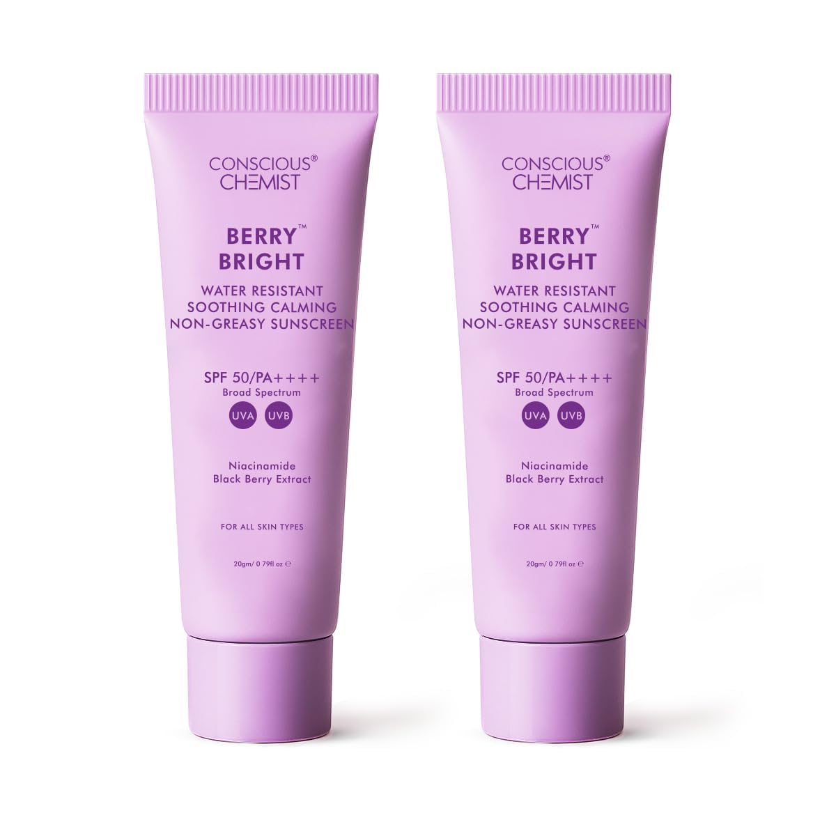 20g | For Oily Skin, Gel based Niacinamide Sunscreen with Black Berry Extract, Hybrid Lightweight, Water Resistant, All Skin Types - Berry Bright (Pack of 2)