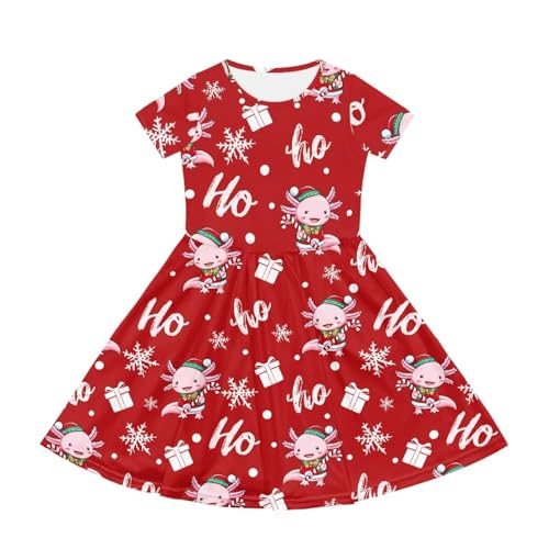 Image of Girls Dress with Pockets Basic Short Sleeve High Waist Swing Skater Dress School Party Dress for Kids