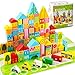 Onshine 100 Pièces Bloc de Construction en Bois, Petit Cube Jouet Bebe, Boite avec Trieur de Forme, Jeux Puzzle Educatif Enfant 3 4 5 Ans