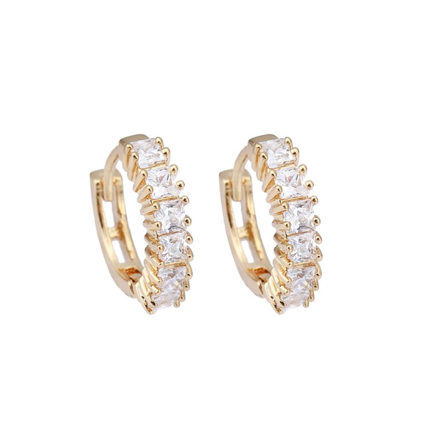 Ohrringe 9K / 14K / 18K Gelbgold für Damen, Quadrat mit Moissanit, Frauen Hoops Ohrringe Gold
