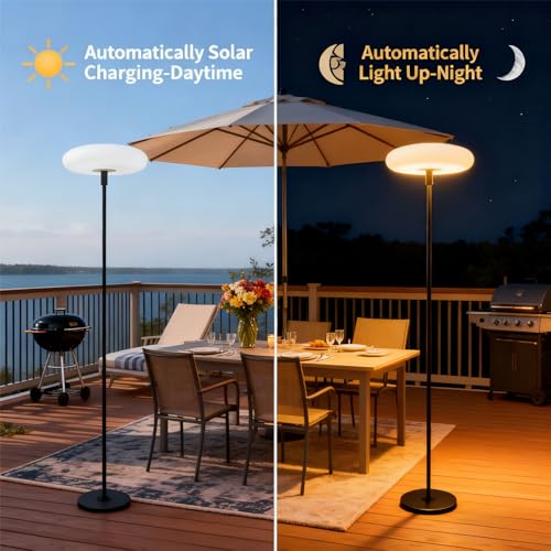 Image of Lightdot Solar Outdoor Floor Lamp for Patio, Waterproof USB Rechargeable Cordless Floor Lamp with 3 Brightness Modes,Height Adjustable(Max 74IN),Warm White 3000k Standing Solar Lights for Yard Garden