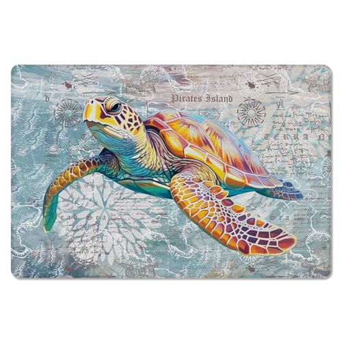 Ocean Turtles Antifatigue Kitchen Bath Door Mat Cushioned Runner Rug,Washable Welcome Floor Sink Mat,Waterproof & Non-Slip Kitchen Standing Doormat,Vintage Coastal Nautical Maps Summer Beach 18