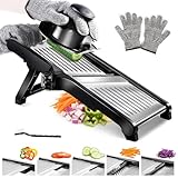 Masthome Mandolina de acero inoxidable profesional, con protector de mano y guantes de seguridad
