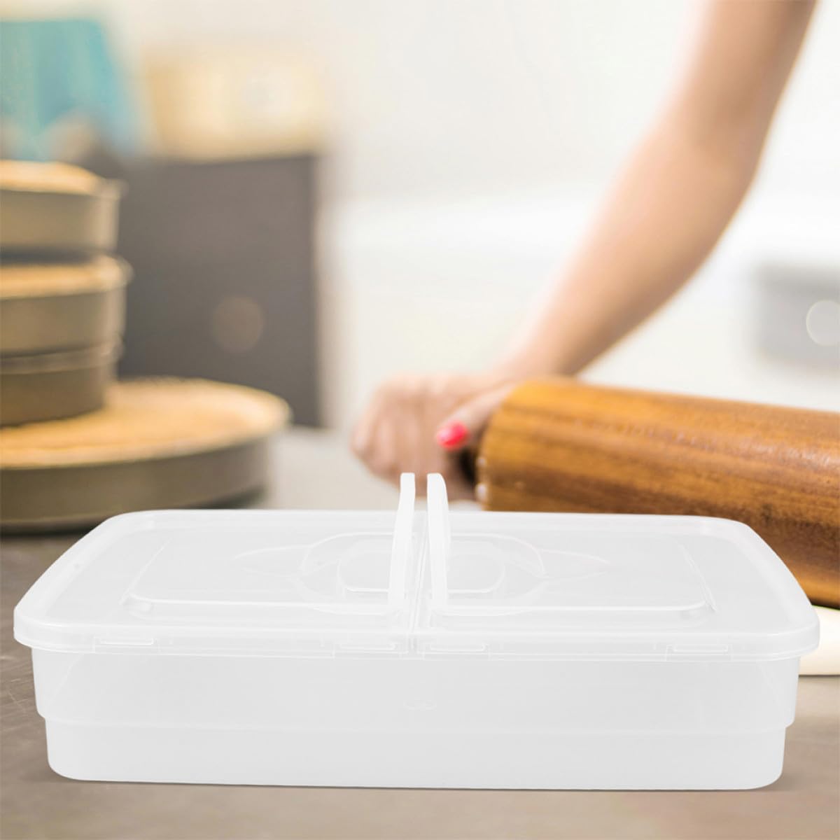 BESPORTBLE Contenitore per Pizza Lievitazione 2 Pezzi in Plastico con Coperchio e Manico Design Impilabile Salvaspazio per Fermentazione e Conservazione Impasti