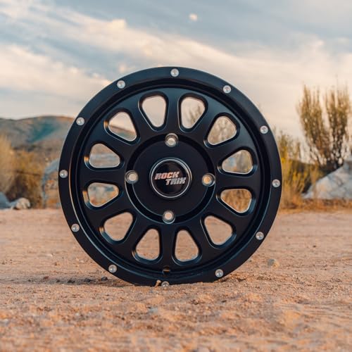 Image of RockTrix RT111 14in ATV Wheel Rim 14x7 Matte Black, 4x156 Bolt Pattern, 4+3 offset, Compatible with Polaris Sportsman RZR Ranger (4 /156)