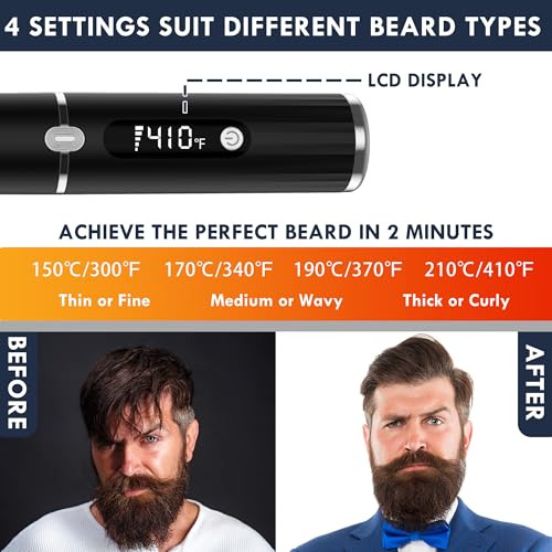Viuyougor Beard Straightener for Men - Cordless Heated Beard Straightening Comb with LCD, Beard and Hair Straightener Brush Hot Comb, Anti-Scald & Automatic Shut-Off, Portable for Travel — view 3