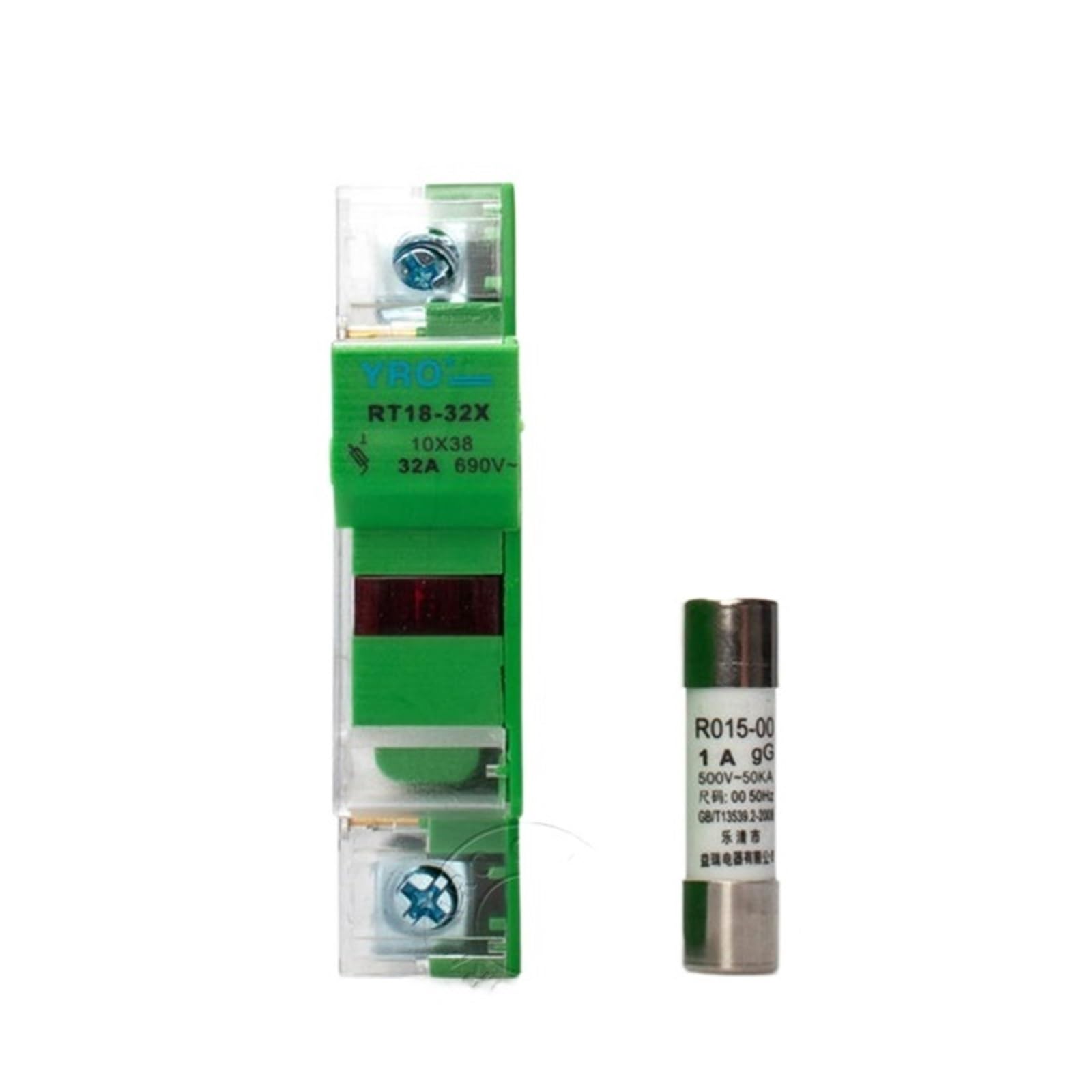 AC 1Sets 1P LED Sicherung Halter 690V mit 10x38MM Flink Keramik Sicherung Core 0,5 EINE 1A 2A 3A 4A 5A 6A 8A 10A 16A 20A 25A 32A RO15(Green-1sets Fuse and Base,16A)