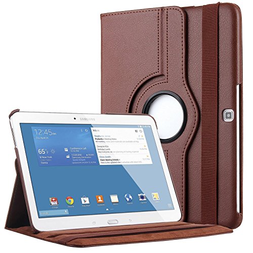 Kingsource 360 Rotating Stand Cover Wake & Sleep Function PU Leather Case Compatible for Samsung Galaxy Tab 4 10.1 (SM-T530NU) Color Brown