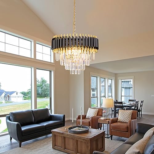 FRIXCHUR 20" Crystal Chandelier Black and Gold Flush Mount Ceiling Light 4 Tiers Raindrop Crystal Pendant Light Modern Crystal Ceiling Light Chandelier for Bedroom Dining Room Entryway Foyer - Cosy Home Interiors FRIXCHUR 20" Crystal Chandelier Black and Gold Flush Mount Ceiling Light 4 Tiers Raindrop Crystal Pendant Light Modern Crystal Ceiling Light Chandelier for Bedroom Dining Room Entryway Foyer - Image 5