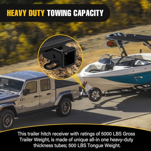Image of Nilight 2 Inch Rear Trailer Hitch Receiver Class 3 Tow Towing Hitch & Cover Kit for Gladiator JT 2019 2020 2021 2022 2023 2024 2025 with Hitch Cover