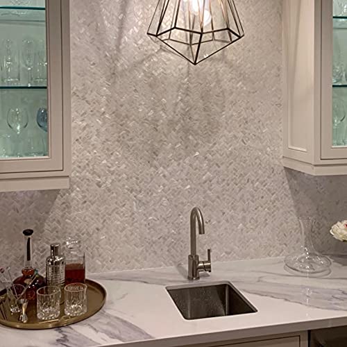 Art3D 6-Pack White Mother Of Pearl Mop Shell Tile For Shower Wall, 12" X 12" Natural White Herringbone #TOP3