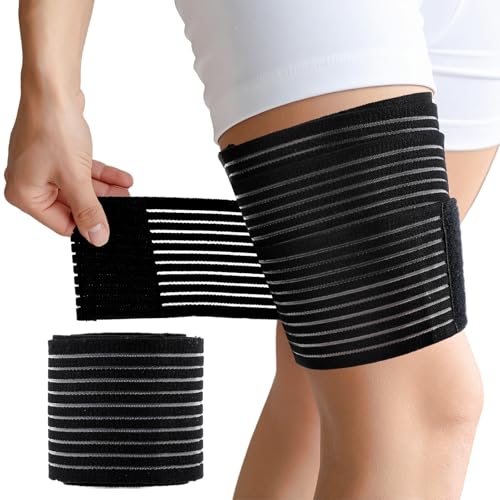Ymapinc Thigh Compression Sleeve 70.86inch Thigh Wrap for Varicose Veins Treatment for Legs Adjustable Hamstring Compression Sleeve Nylon Quad Knee Support Bandage for Men and Women(Black 1PC)