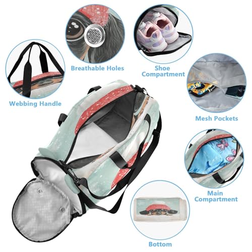 Snowflake Black Dog Kids Travel Duffel Bag for Boys Girls Overnight Weekend Tote Bag with Shoes Compartment for Trip Beach Swim4