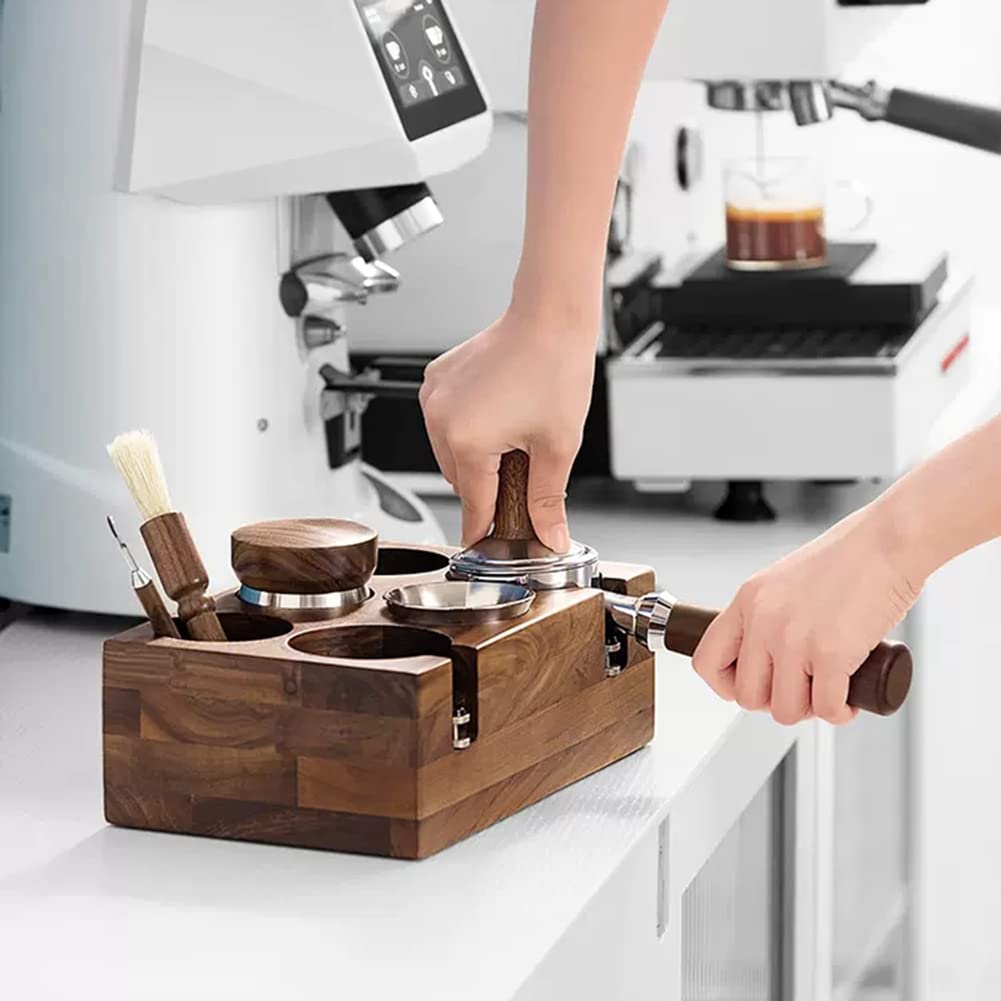 Alfombrilla de madera de nogal de 58 mm para máquina de café expreso, base de soporte para máquina de café