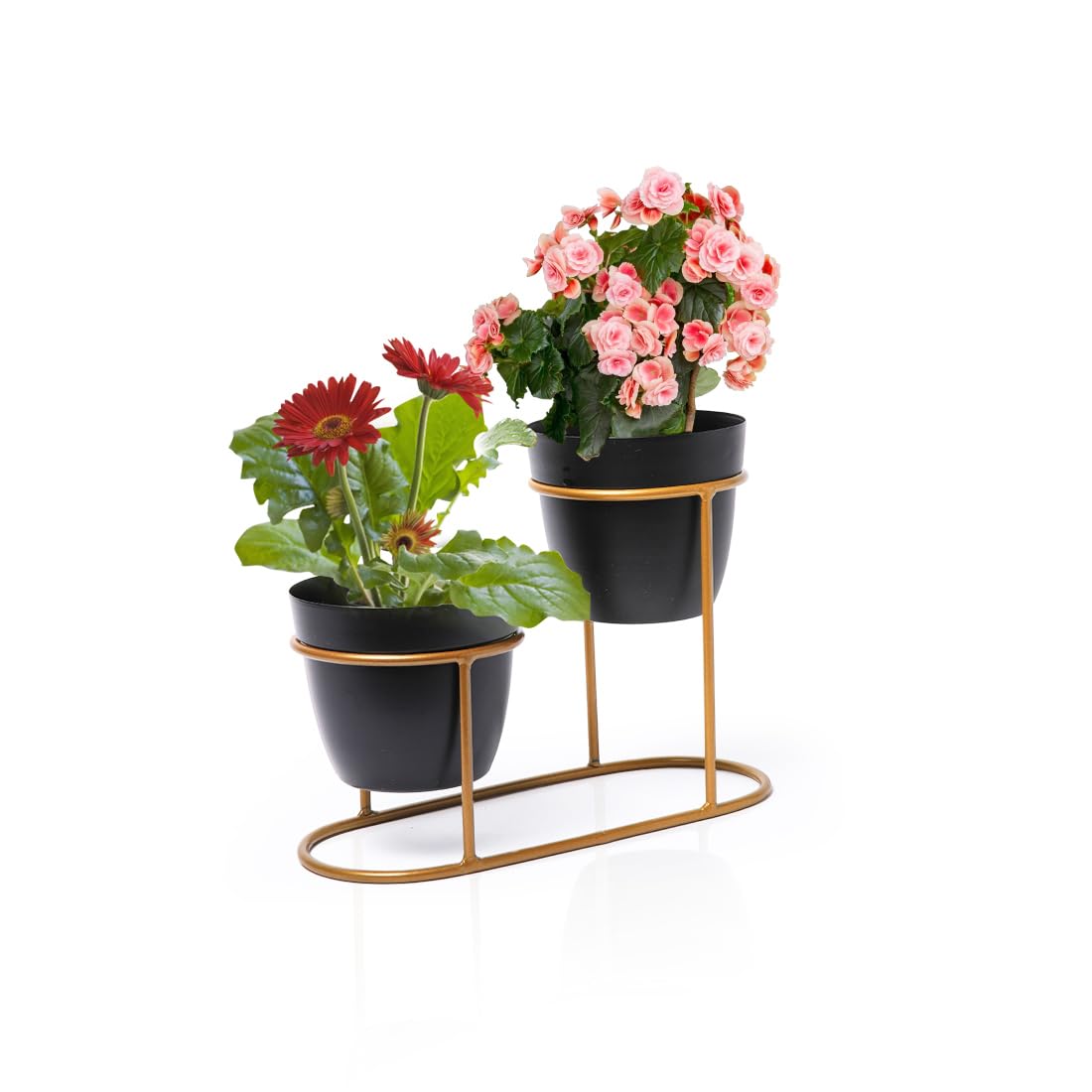 DEKORNEST Tabletop 2 Tier Tuscan Style Metal Plant Stand Flower Pot with Golden Stand | Planter Indoor Office Garden Balcony Living Room Outdoor Plants - Black Set of 2 (B0CG4FHRMR) Amazon Price History, Amazon Price Tracker