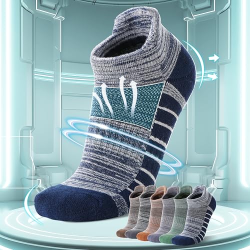 6 Pairs Ankle No Show Running Hiking Athletic Socks for Men Women Sport Cushioned Socks Assorted Series