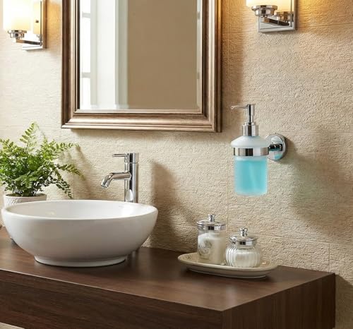 Image of Premium Stainless Steel Wall Mounted Liquid Soap Dispenser for Bathroom & Kitchen - Matte Black Finish, Rustproof, Reusable Soap Pump with Level Indicator Window (Round 304)