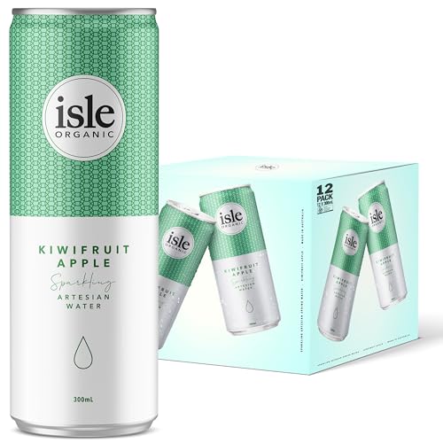 Sparkling Water, KIWIFRUIT APPLE, Certified Organic, Low Calorie, Flavoured Spring Water, Case of 12 Cans – Isle Organic