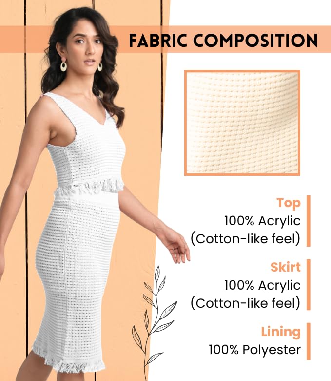 2 Piece Spring Outfits for Women – Midi Skirt Set – Skirt and Top Set – Soft Breathable Fabric, Versatile & Trendy Use – White – Xtra Large Size4