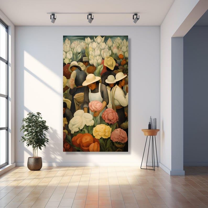 Décoration du salon sans cadre : tableau abstrait floral pour mur vide