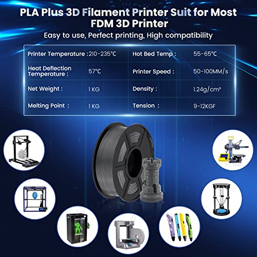 Image of SUNLU 3D Printer Filament PLA Plus 1.75mm 2KG, SUNLU Neatly Wound PLA Filament 1.75mm PRO, PLA+ Filament for Most FDM 3D Printer, Dimensional Accuracy + /- 0.02 mm, 1 kg Spool, 2 Packs, Grey+Grey