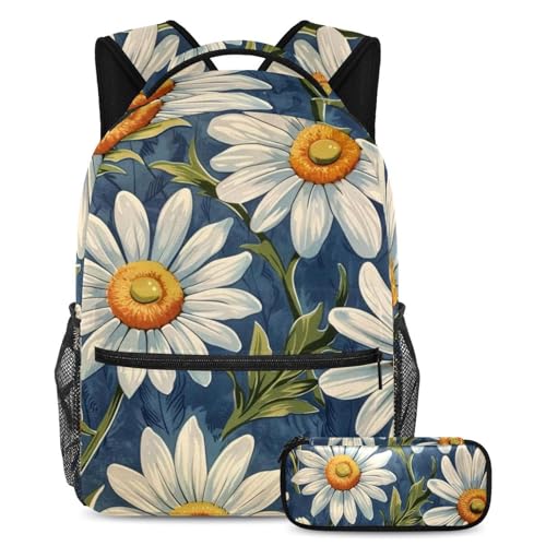Sac à dos marguerites vintage avec trousse scolaire assortie