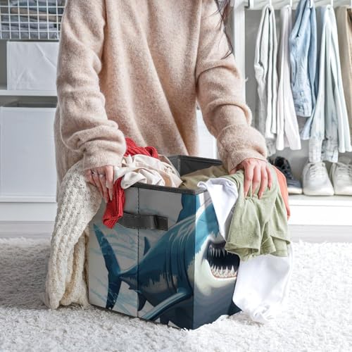 Bac de rangement requin bleu pliable de 27,6 cm pour étagère - 7