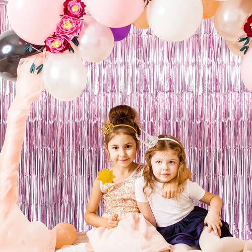 Image of GOER 3.2 ft x 9.8 ft Metallic Tinsel Foil Fringe Curtains for Party Photo Backdrop Wedding Decor (2 Packs, Pink)