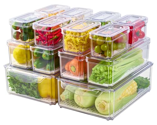 Comparison: Best Vegetable Storage Containers For Fridge 11 JollyPack 14 Pack Fridge Organizers, Refrigerator Organizer Bins with Lids, BPA Free Stackable Fruit Storage Containers for Fridge, Vegetables, Food and Drinks