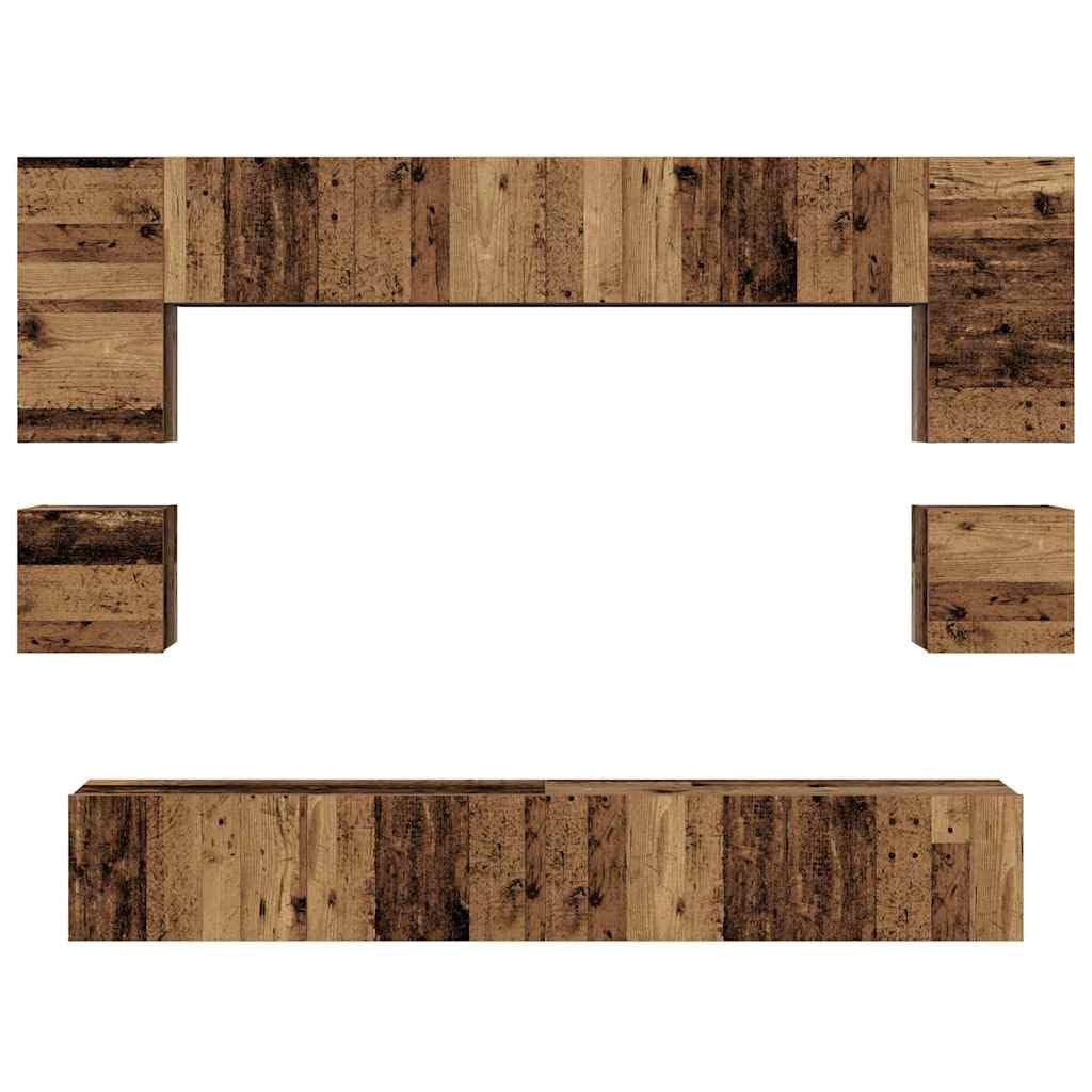 Mueble de TV montado en la pared de 8 piezas de madera con estantes y puertas, diseño moderno para sala de estar, ahorro de espacio, puertas con bisagras robustas, fácil montaje en pareja