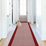 Ileading Christmas Hallway Runner Rug 2x6ft Red Kitchen Floor Mat Modern Geometric Non Slip Throw Rugs Indoor Doormat Machine Washable Accent Carpet for Winter Holiday Valentine's Day Decor