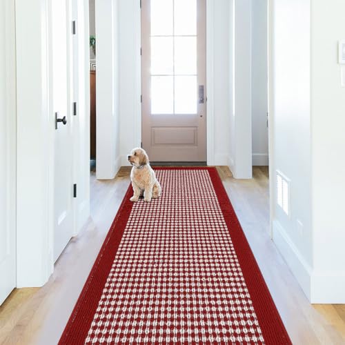 Ileading Tapis couloir Noël 2x6ft rouge cuisine géométrique lavable