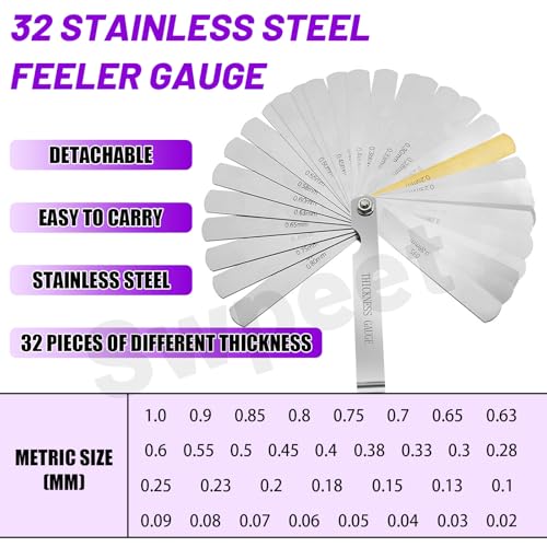 Swpeet 2 Sets Gitarren Luthier Tools Set mit Understring Radius Gauge und 32 Blade Feeler Gauge, Gitarren Gauge Measurement Tool, Stahl Dual Marked Metric und Imperial Gap Feeler Gauges für Gitarre