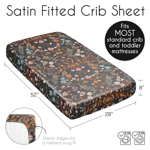 Sweet Jojo Designs SATINCS-WILDFLORAL-BK Black Boho Wildflower Vintage Floral Girl Baby Satin Fitted Crib Sheet Infant Newborn Nursery Toddler Bed Room Standard Orange Botanical Garden Leaf Bohemian Farmhouse Cottagecore thumb #5