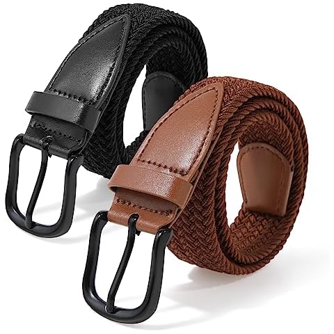 Kajeer Stretch Braided Boys Belt, Elastic Woven Kids Belt for Boys Girls for School Uniforms, Pack of 2(Small, Black + Brown) Cover