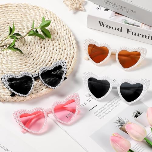 Pearl Glasses Vintage Love Heart Shaped Sunglasses for Women Girls Adults3