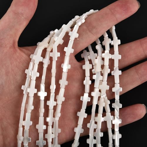 Image of HAAMIIQII Natural White Mother of Pearl Shell Beads 8x12mm Cross Shape Semi Precious Stone Loose Gemstone Beads for Jewelry Making Strand 15 Inch (28-31pcs)