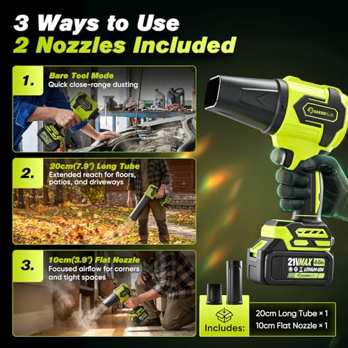 Image of Sakerplus Cordless Leaf Blower, Portable Dust Cleaner Cordless, Handheld Blower, Hand Blowers for Lawn Care, Patio Cleaning, 4.0Ah Battery (Nozzles, 2 Batteries with Storage Case)