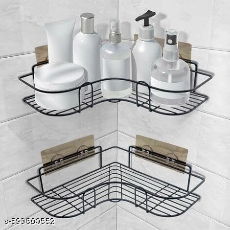 Image of 2 PIS Combo of The Self-Adhesive Metal Bathroom Corner Rack Storage Shelves Bathroom Shelf /Shelves Corner