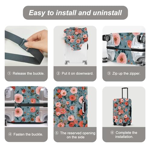 Image of Coral Blossom Print Luggage Protector, Washable Suitcase Cover Allover Pink Orange Flowers Anti-scratch for 28 inch,30 inchBag