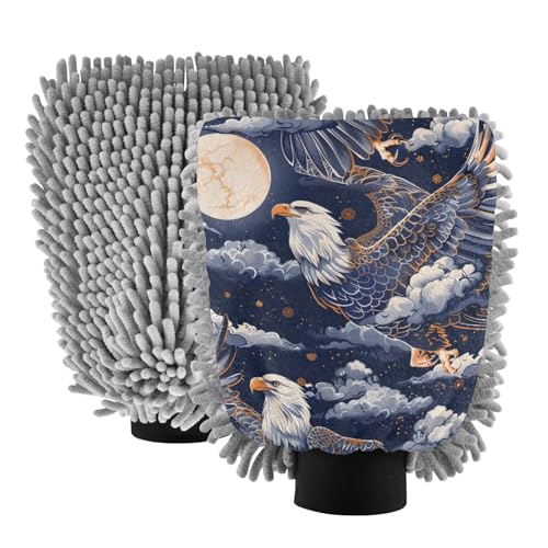 IOACIY Absorbent Microfiber Car Wash Drying Mitts, 2 Pack, Scratch-Free & Lint-Free, Rich Foam, Highly Absorbent, Double Sided, Wash Mitt Perfect for Car Washing, M, Bald Eagle (2)