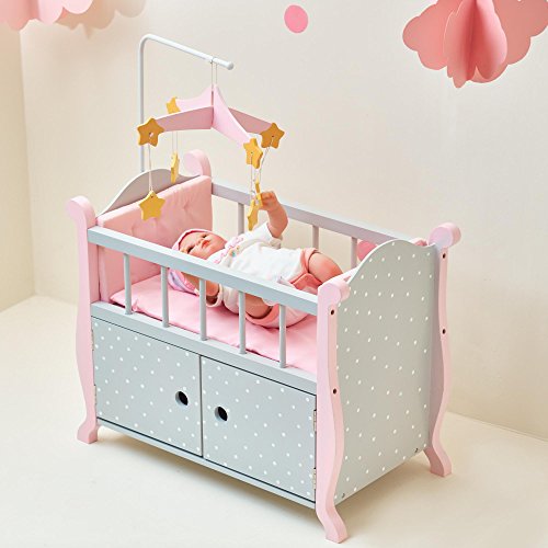 Cuna para Muñecas Bebé de madera con armario cambiador de juguetes gris 7