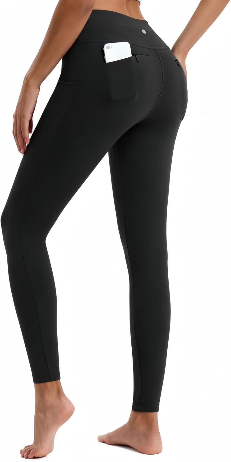 Fleece Lined Leggings Women Snow Pants Water-Resistant Insulated Winter Leggings Warm with Pockets Thermal Ski