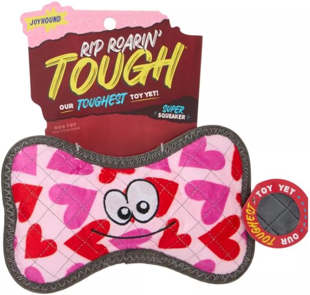 Joyhound Valentine Dog Toy Rip Roarin' Tough Plush Heart Bone Holiday Squeaker Dog Toy - Aggressive Chewers