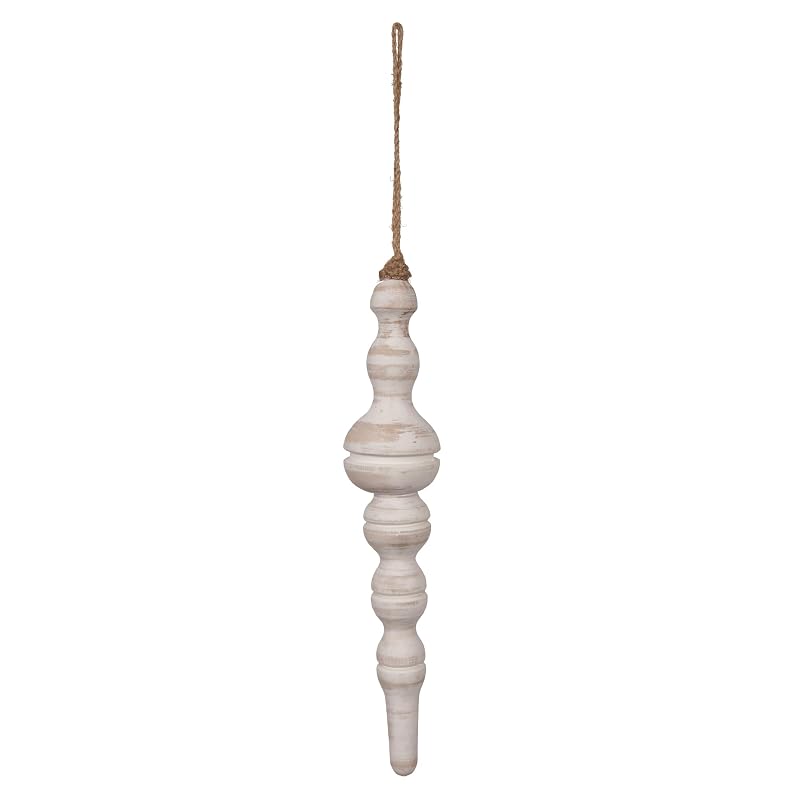 Vickerman 12" White Washed Turned Wood Finial Ornament, 2 per Bag.