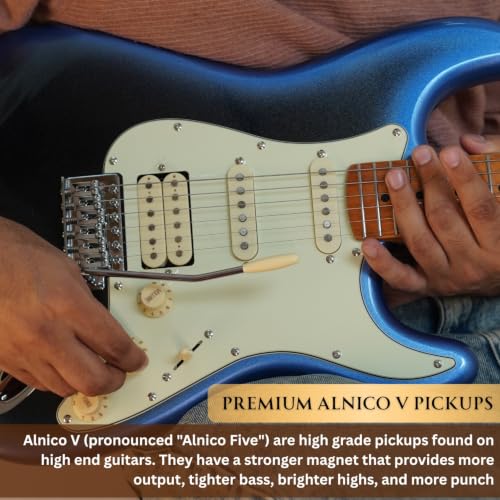 Image of Vault Artisan ST Stratocaster Style Electric Guitar with Premium Alnico V Pickups - Roasted Maple Neck & Fretboard /Metallic Blue Burst