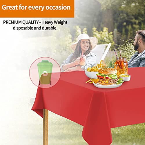 Image of Party Dimensions Red Disposable Plastic Tablecloth for Rectangle Tables (48 Pack) Premium Decorative Table Cloths for Parties, Events & Weddings, Indoors & Outdoors, 54 x 108 inches