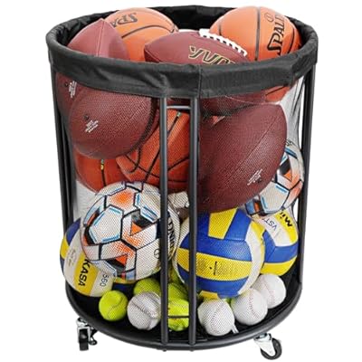 Ball Storage Bin for Garage, 52.3 U.S. Gals Ball Holder for Soccer, Basketball, Ball Cart, Rolling Basketball Rack for Outdoor, Indoor (Upgraded)